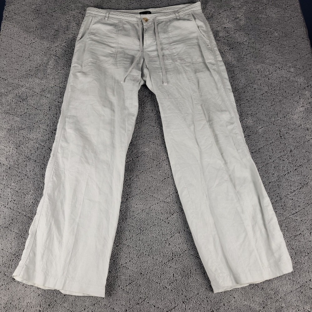 Gap Pants Womens 12 Gray Linen Blend Wide Leg Relaxed Lagenlook Beach Drawstring